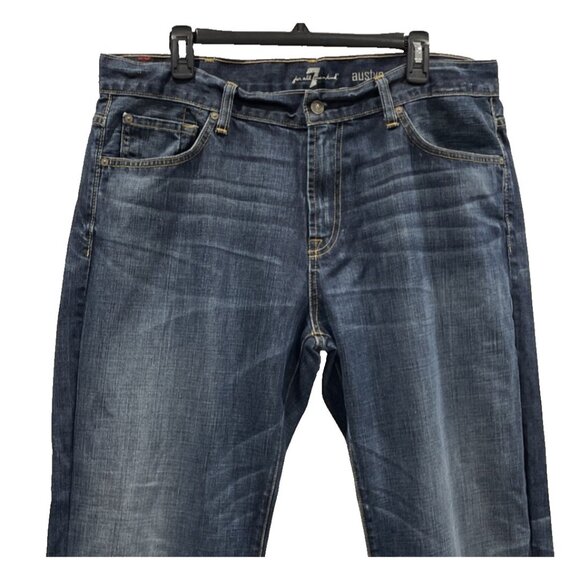 7 for all Mankind Austyn Jeans Mens 38x35 Straight Leg Dark Wash Logo Distressed - Picture 2 of 10